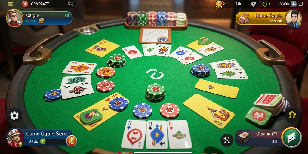 Screenshot gameplay CEMARA77 menampilkan pertempuran seru antar pemain Gaple.