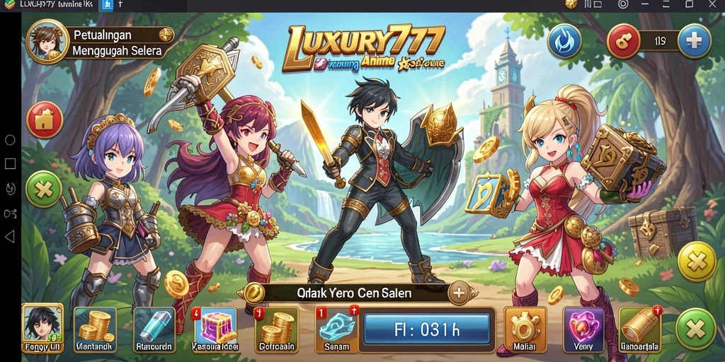 Screenshot gameplay LUXURY777 menampilkan karakter Anime yang menawan.